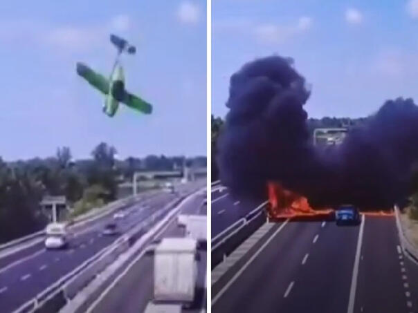 Mali avion se srušio na autoput, nadzorne kamere snimile tragediju