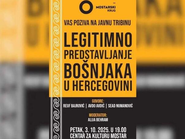 Tribina "Legitimno predstavljanje Bošnjaka Hercegovine" u petak u Mostaru